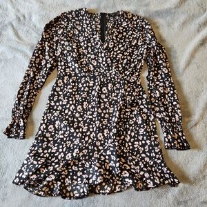 A|X Black Pink Floral Long Sleeve Dress Size 14 Excellent Condition